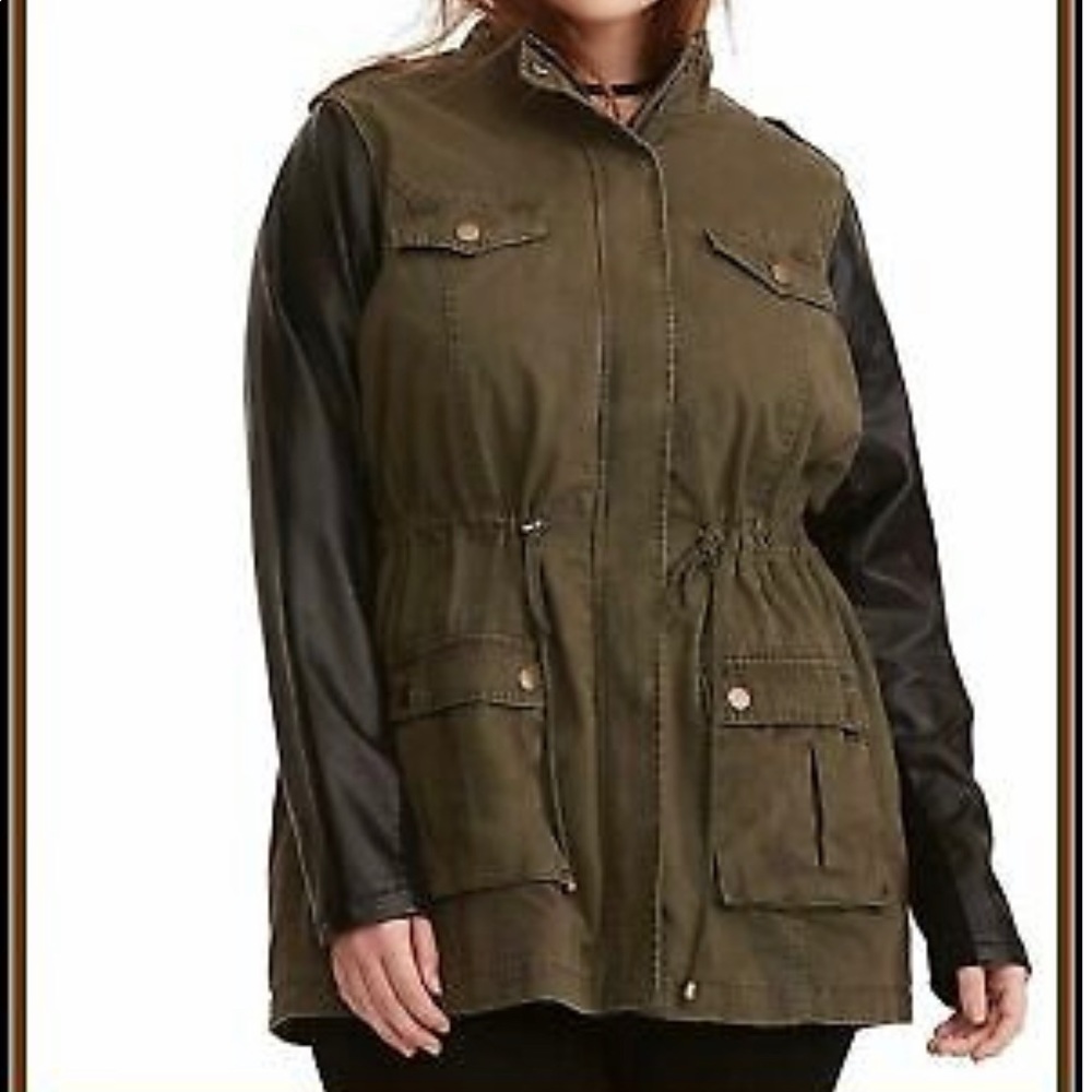 Torrid- Anorak Military Jacket W/Leather Arms 4X